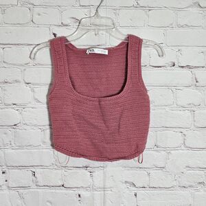 Zara Womens Size Small Pink Crop Tank Crochet Knit Boho Festival Beach